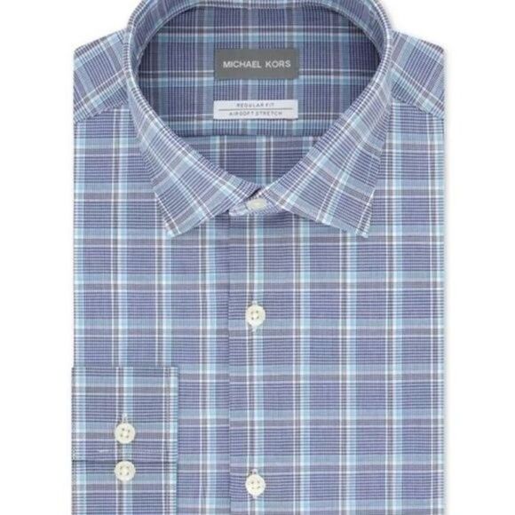 Michael Kors Airsoft Stretch Fabric Plaid Classic-Regular Fit Dress Shirt - Picture 1 of 7
